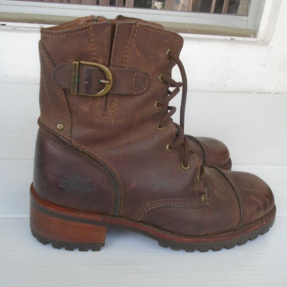Harley Davidson Womens Bikers Ankle Boots Size 8.5 Brown Leather